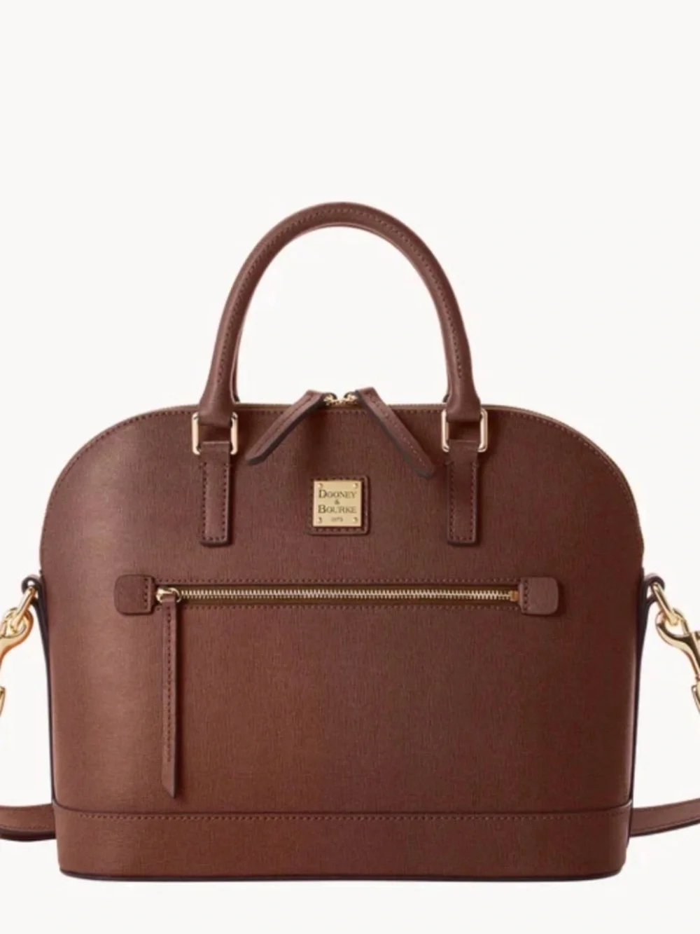 DOONEY & BOURKE SAFFIANO ZIP DOME SATCHEL IN LIGHT BROWN IALIAN LEATHER